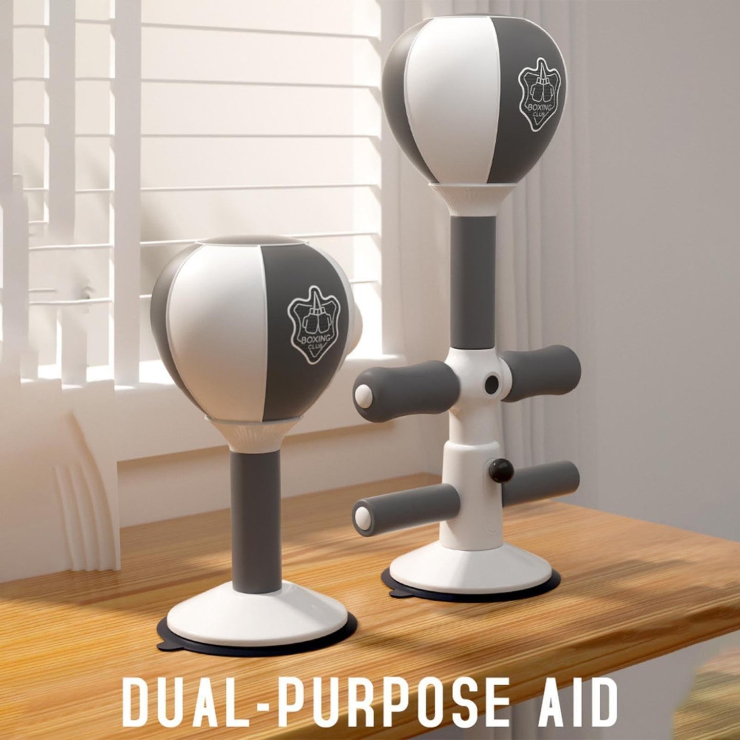 NNEDSZ Adjustable 2-In-1 Sit-Up Boxing Ball Stand With Punching Bag - Gray / White