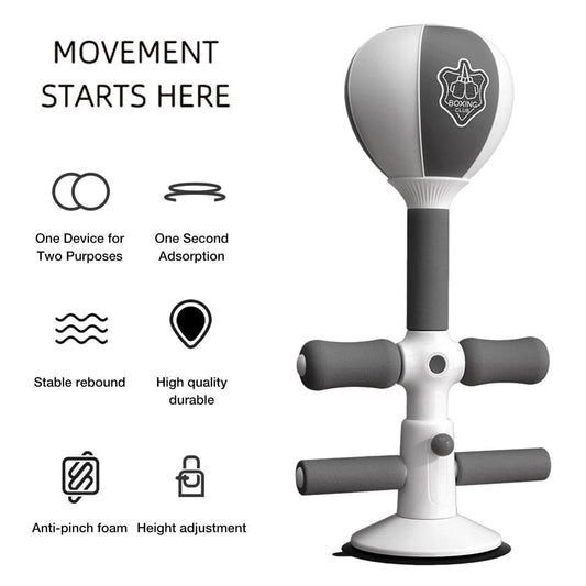 NNEDSZ Adjustable 2-In-1 Sit-Up Boxing Ball Stand With Punching Bag - Gray / White